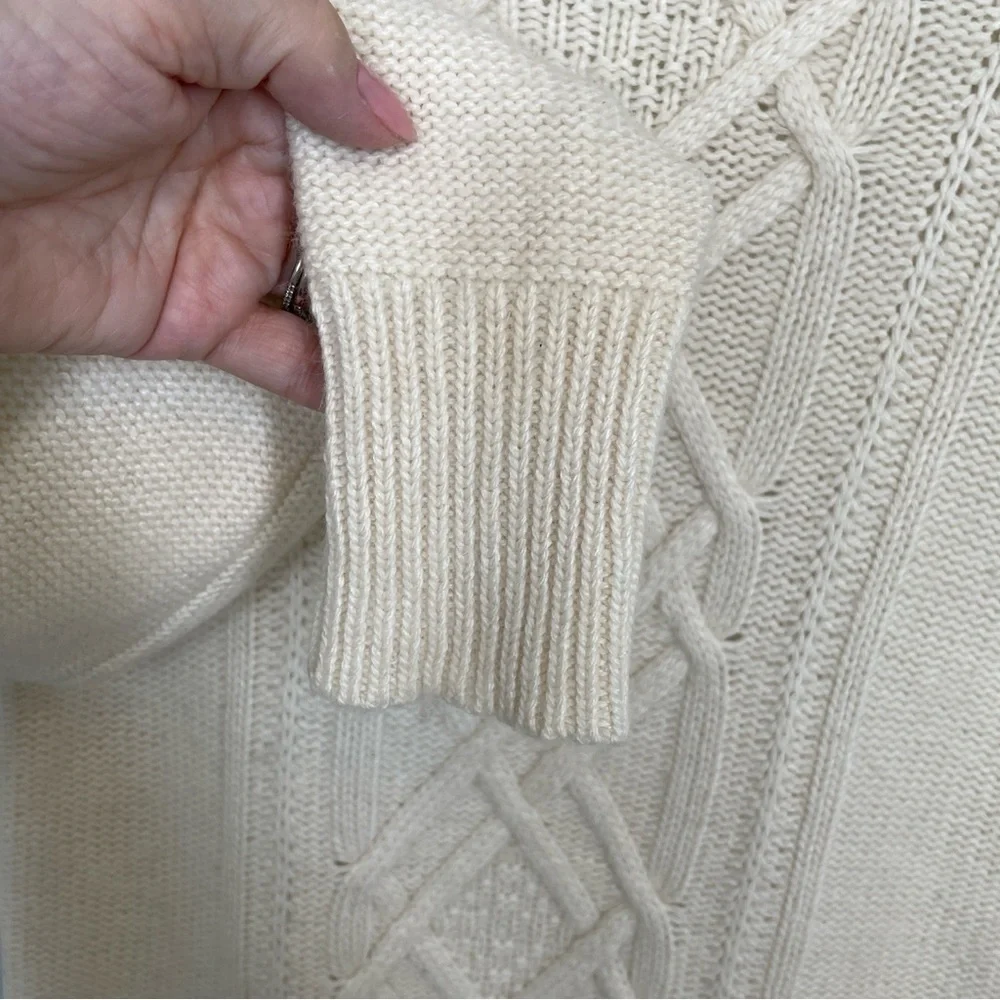 J. Crew Cream/Ivory “Cambridge” Cable Knit Turtleneck Sweater Wool Blend S-M
